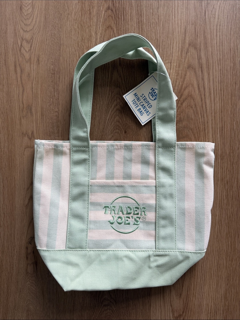 Trader Joe’s Mint & Cream Striped Mini Canvas Tote Bag